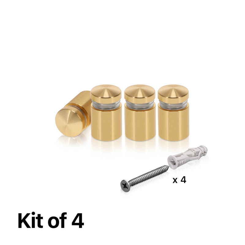 (Set of 4) 1/2'' Diameter X 1/2'' Barrel Length, Aluminum Rounded Head Standoffs, Champagne Anodized Finish Standoff with (4) 2208Z Screw and (4) LANC1 Anchor for concrete or drywall (For Inside / Outside use) [Required Material Hole Size: 3/8'']