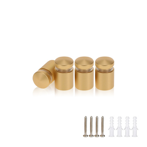 (Set of 4) 1/2'' Diameter X 1/2'' Barrel Length, Alumi. Rounded Head Standoffs, Matte Champagne Anodized Finish Standoff with (4) 2208Z Screw and (4) LANC1 Anchor for concrete or drywall (For In / Out use) [Required Material Hole Size: 3/8'']