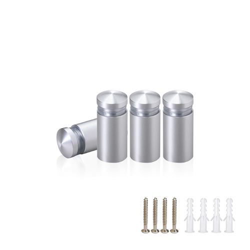 (Set of 4) 1/2'' Diameter X 3/4'' Barrel Length, Aluminum Rounded Head Standoffs, Clear Anodized Finish Standoff with (4) 2208Z Screw and (4) LANC1 Anchor for concrete or drywall (For Inside / Outside use) [Required Material Hole Size: 3/8'']