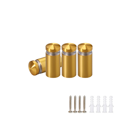 (Set of 4) 1/2'' Diameter X 3/4'' Barrel Length, Aluminum Rounded Head Standoffs, Gold Anodized Finish Standoff with (4) 2208Z Screw and (4) LANC1 Anchor for concrete or drywall (For Inside / Outside use) [Required Material Hole Size: 3/8'']
