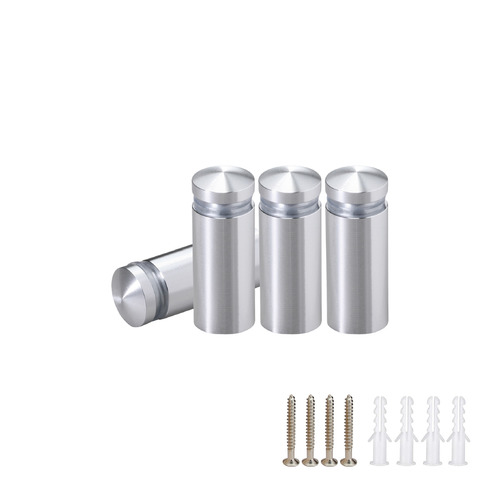 (Set of 4) 1/2'' Diameter X 1'' Barrel Length, Aluminum Rounded Head Standoffs, Shiny Anodized Finish Standoff with (4) 2208Z Screw and (4) LANC1 Anchor for concrete or drywall (For Inside / Outside use) [Required Material Hole Size: 3/8'']