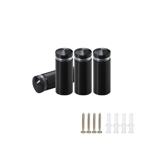 (Set of 4) 1/2'' Diameter X 1'' Barrel Length, Aluminum Rounded Head Standoffs, Black Anodized Finish Standoff with (4) 2208Z Screw and (4) LANC1 Anchor for concrete or drywall (For Inside / Outside use) [Required Material Hole Size: 3/8'']