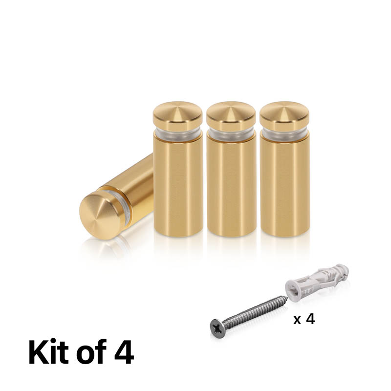 (Set of 4) 1/2'' Diameter X 1'' Barrel Length, Aluminum Rounded Head Standoffs, Champagne Anodized Finish Standoff with (4) 2208Z Screw and (4) LANC1 Anchor for concrete or drywall (For Inside / Outside use) [Required Material Hole Size: 3/8'']