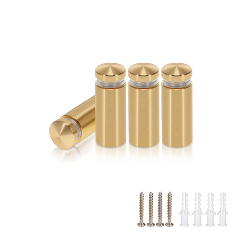 (Set of 4) 1/2'' Diameter X 1'' Barrel Length, Aluminum Rounded Head Standoffs, Champagne Anodized Finish Standoff with (4) 2208Z Screw and (4) LANC1 Anchor for concrete or drywall (For Inside / Outside use) [Required Material Hole Size: 3/8'']