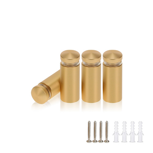 (Set of 4) 1/2'' Diameter X 1'' Barrel Length, Alumi. Rounded Head Standoffs, Matte Champagne Anodized Finish Standoff with (4) 2208Z Screw and (4) LANC1 Anchor for concrete or drywall (For In / Out use) [Required Material Hole Size: 3/8'']