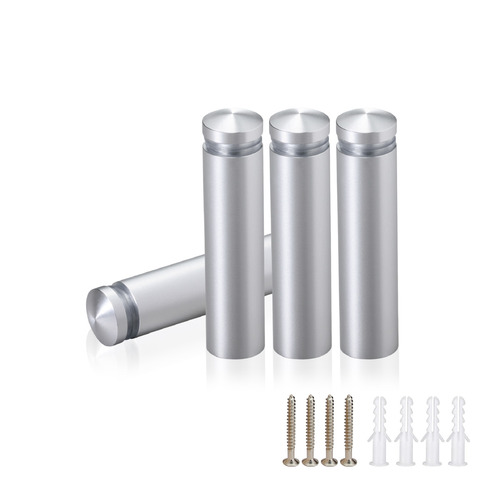(Set of 4) 1/2'' Diameter X 1-3/4'' Barrel Length, Aluminum Rounded Head Standoffs, Clear Anodized Finish Standoff with (4) 2208Z Screw and (4) LANC1 Anchor for concrete or drywall (For Inside / Outside use) [Required Material Hole Size: 3/8'']