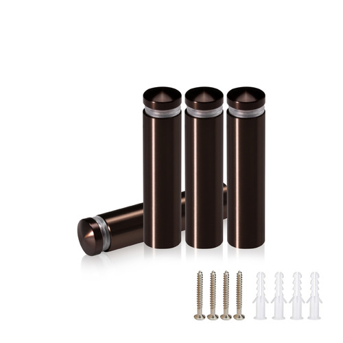 (Set of 4) 1/2'' Diameter X 1-3/4'' Barrel Length, Aluminum Rounded Head Standoffs, Bronze Anodized Finish Standoff with (4) 2208Z Screw and (4) LANC1 Anchor for concrete or drywall (For Inside / Outside use) [Required Material Hole Size: 3/8'']