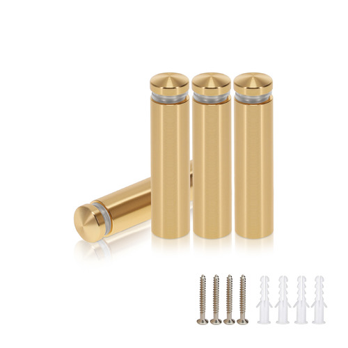 (Set of 4) 1/2'' Diameter X 1-3/4'' Barrel Length, Aluminum Rounded Head Standoffs, Champagne Anodized Finish Standoff with (4) 2208Z Screw and (4) LANC1 Anchor for concrete or drywall (For Inside / Outside use) [Required Material Hole Size: 3/8'']