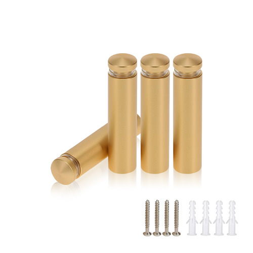 (Set of 4) 1/2'' Diameter X 1-3/4'' Barrel Length, Alumi. Rounded Head Standoffs, Matte Champagne Anodized Finish Standoff with (4) 2208Z Screw and (4) LANC1 Anchor for concrete or drywall (For In / Out use) [Required Material Hole Size: 3/8'']