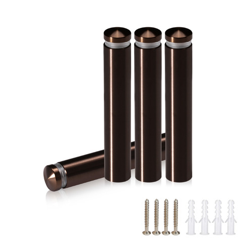 (Set of 4) 1/2'' Diameter X 2-1/2'' Barrel Length, Aluminum Rounded Head Standoffs, Bronze Anodized Finish Standoff with (4) 2208Z Screw and (4) LANC1 Anchor for concrete or drywall (For Inside / Outside use) [Required Material Hole Size: 3/8'']