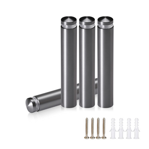 (Set of 4) 1/2'' Diameter X 2-1/2'' Barrel Length, Aluminum Rounded Head Standoffs, Titanium Anodized Finish Standoff with (4) 2208Z Screw and (4) LANC1 Anchor for concrete or drywall (For Inside / Outside use) [Required Material Hole Size: 3/8'']