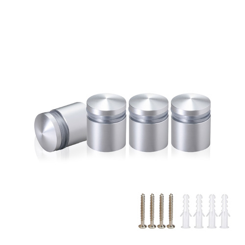 (Set of 4) 5/8'' Diameter X 1/2'' Barrel Length, Aluminum Rounded Head Standoffs, Clear Anodized Finish Standoff with (4) 2208Z Screw and (4) LANC1 Anchor for concrete or drywall (For Inside / Outside use) [Required Material Hole Size: 7/16'']