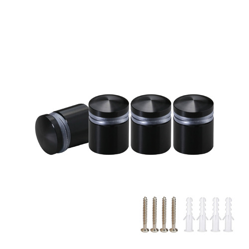 (Set of 4) 5/8'' Diameter X 1/2'' Barrel Length, Aluminum Rounded Head Standoffs, Black Anodized Finish Standoff with (4) 2208Z Screw and (4) LANC1 Anchor for concrete or drywall (For Inside / Outside use) [Required Material Hole Size: 7/16'']