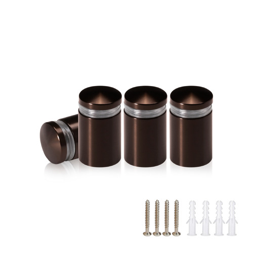 (Set of 4) 5/8'' Diameter X 3/4'' Barrel Length, Aluminum Rounded Head Standoffs, Bronze Anodized Finish Standoff with (4) 2208Z Screw and (4) LANC1 Anchor for concrete or drywall (For Inside / Outside use) [Required Material Hole Size: 7/16'']
