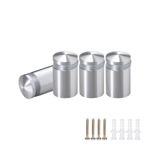(Set of 4) 5/8'' Diameter X 3/4'' Barrel Length, Aluminum Rounded Head Standoffs, Shiny Anodized Finish Standoff with (4) 2208Z Screw and (4) LANC1 Anchor for concrete or drywall (For Inside / Outside use) [Required Material Hole Size: 7/16'']