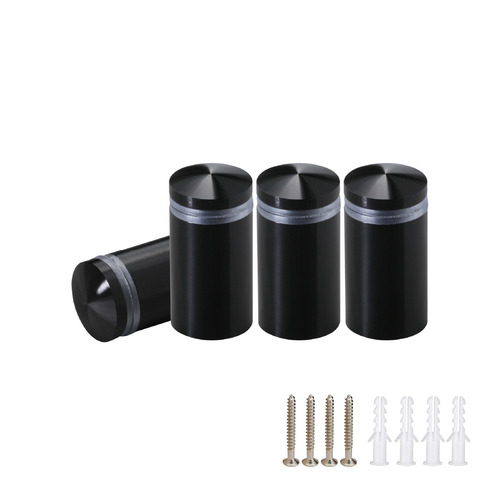 (Set of 4) 5/8'' Diameter X 1'' Barrel Length, Aluminum Rounded Head Standoffs, Black Anodized Finish Standoff with (4) 2208Z Screw and (4) LANC1 Anchor for concrete or drywall (For Inside / Outside use) [Required Material Hole Size: 7/16'']