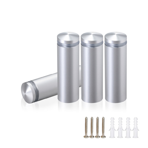 (Set of 4) 5/8'' Diameter X 1-3/4'' Barrel Length, Aluminum Rounded Head Standoffs, Clear Anodized Finish Standoff with (4) 2208Z Screw and (4) LANC1 Anchor for concrete or drywall (For Inside / Outside use) [Required Material Hole Size: 7/16'']