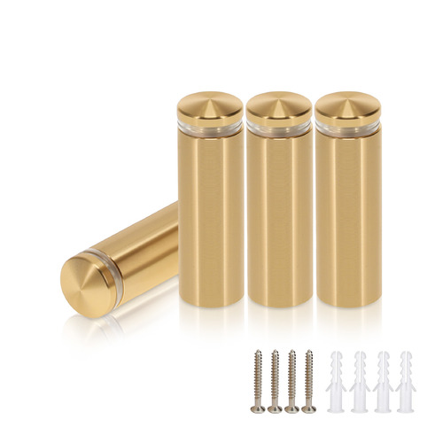 (Set of 4) 5/8'' Diameter X 1-3/4'' Barrel Length, Aluminum Rounded Head Standoffs, Champagne Anodized Finish Standoff with (4) 2208Z Screw and (4) LANC1 Anchor for concrete or drywall (For Inside / Outside use) [Required Material Hole Size: 7/16'']