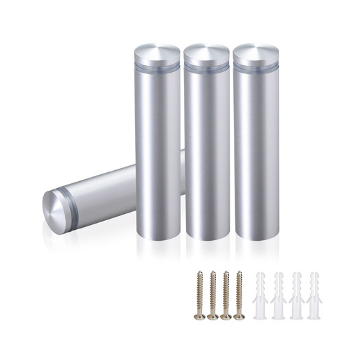 (Set of 4) 5/8'' Diameter X 2-1/2'' Barrel Length, Aluminum Rounded Head Standoffs, Clear Anodized Finish Standoff with (4) 2208Z Screw and (4) LANC1 Anchor for concrete or drywall (For Inside / Outside use) [Required Material Hole Size: 7/16'']