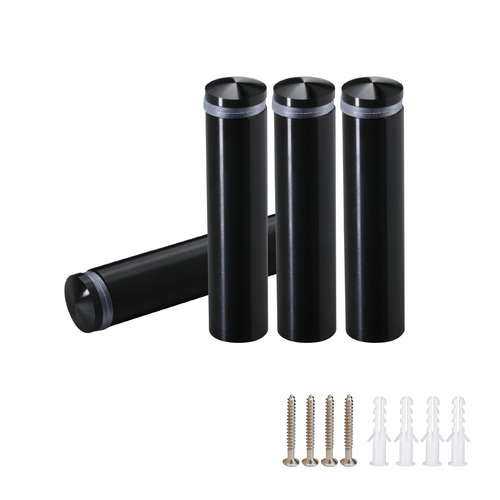 (Set of 4) 5/8'' Diameter X 2-1/2'' Barrel Length, Aluminum Rounded Head Standoffs, Black Anodized Finish Standoff with (4) 2208Z Screw and (4) LANC1 Anchor for concrete or drywall (For Inside / Outside use) [Required Material Hole Size: 7/16'']