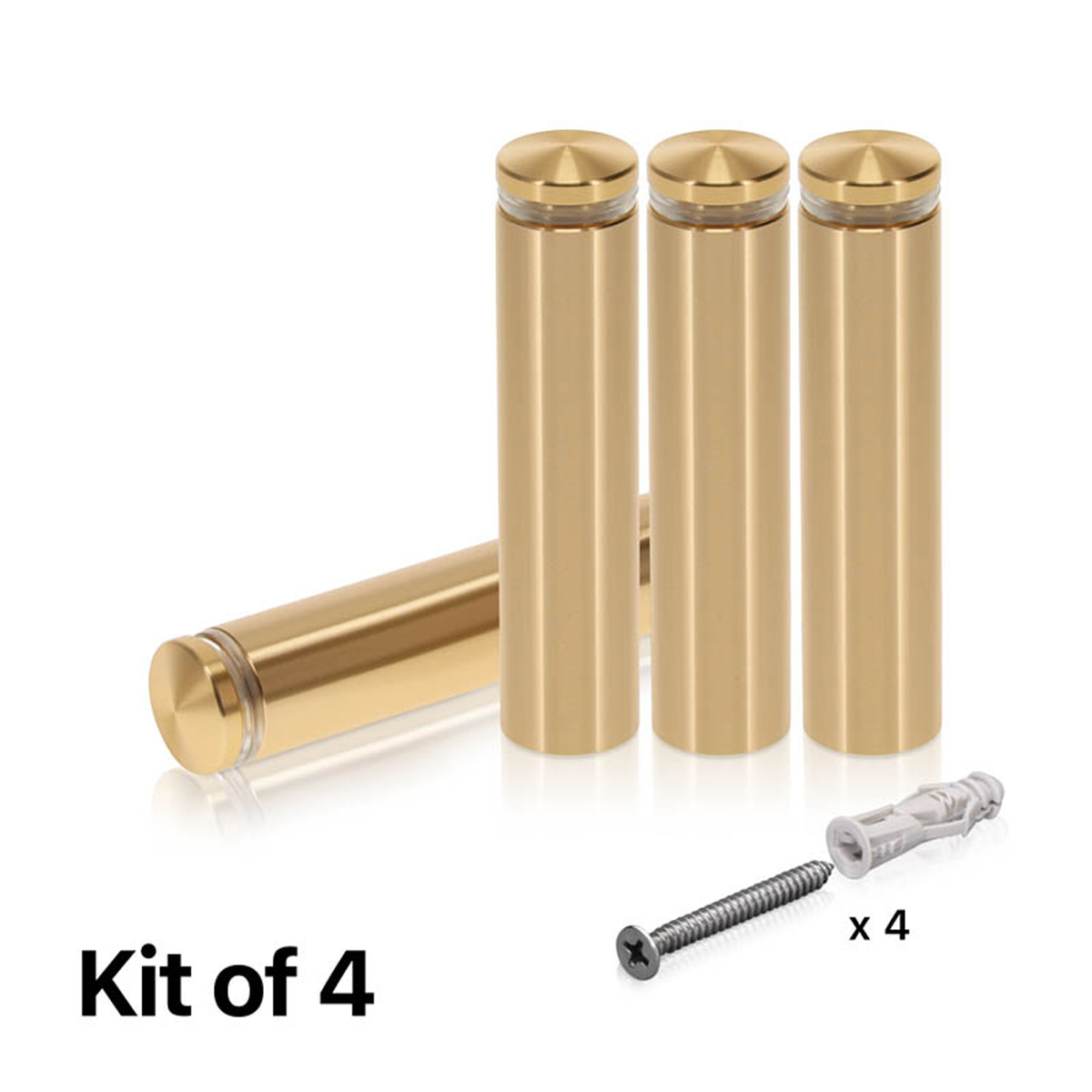 (Set of 4) 5/8'' Diameter X 2-1/2'' Barrel Length, Aluminum Rounded Head Standoffs, Champagne Anodized Finish Standoff with (4) 2208Z Screw and (4) LANC1 Anchor for concrete or drywall (For Inside / Outside use) [Required Material Hole Size: 7/16'']
