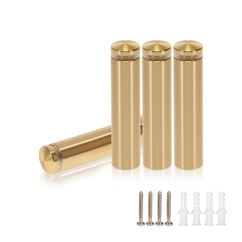 (Set of 4) 5/8'' Diameter X 2-1/2'' Barrel Length, Aluminum Rounded Head Standoffs, Champagne Anodized Finish Standoff with (4) 2208Z Screw and (4) LANC1 Anchor for concrete or drywall (For Inside / Outside use) [Required Material Hole Size: 7/16'']