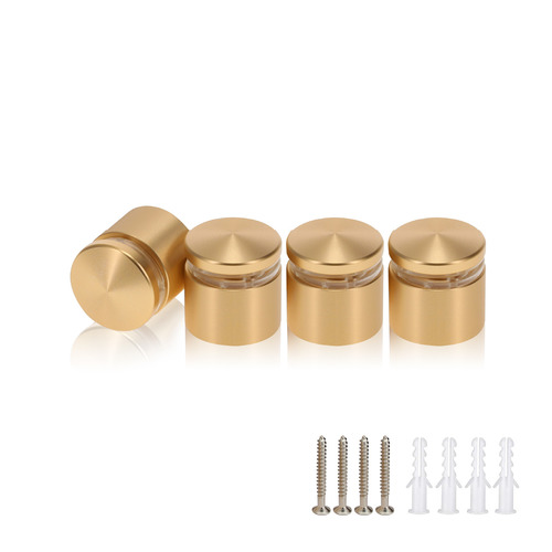 (Set of 4) 3/4'' Diameter X 1/2'' Barrel Length, Alumi. Rounded Head Standoffs, Matte Champagne Anodized Finish Standoff with (4) 2216Z Screws and (4) LANC1 Anchors for concrete or drywall (For In / Out use) [Required Material Hole Size: 7/16'']
