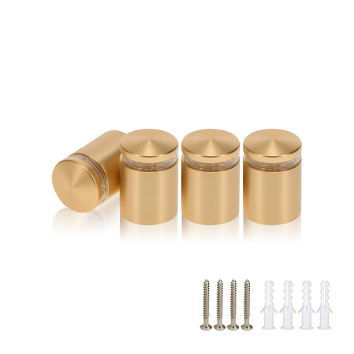 (Set of 4) 3/4'' Diameter X 3/4'' Barrel Length, Alumi. Rounded Head Standoffs, Matte Champagne Anodized Finish Standoff with (4) 2216Z Screws and (4) LANC1 Anchors for concrete or drywall (For In / Out use) [Required Material Hole Size: 7/16'']