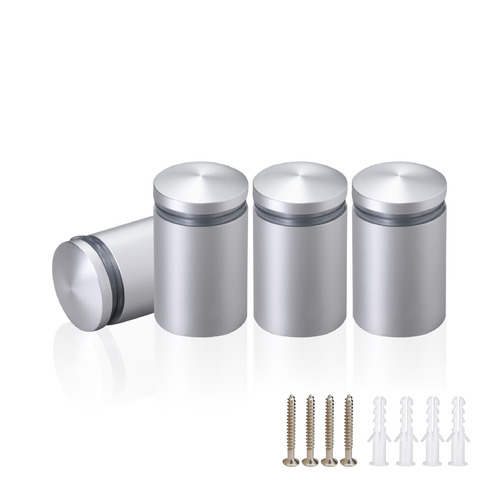 (Set of 4) 3/4'' Diameter X 1'' Barrel Length, Aluminum Rounded Head Standoffs, Clear Anodized Finish Standoff with (4) 2216Z Screws and (4) LANC1 Anchors for concrete or drywall (For Inside / Outside use) [Required Material Hole Size: 7/16'']