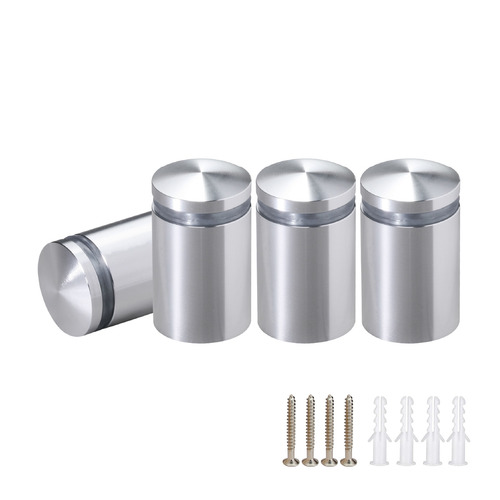 (Set of 4) 3/4'' Diameter X 1'' Barrel Length, Aluminum Rounded Head Standoffs, Shiny Anodized Finish Standoff with (4) 2216Z Screws and (4) LANC1 Anchors for concrete or drywall (For Inside / Outside use) [Required Material Hole Size: 7/16'']