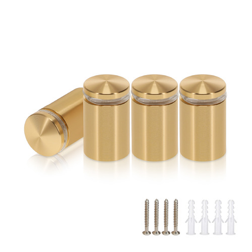 (Set of 4) 3/4'' Diameter X 1'' Barrel Length, Aluminum Rounded Head Standoffs, Champagne Anodized Finish Standoff with (4) 2216Z Screws and (4) LANC1 Anchors for concrete or drywall (For Inside / Outside use) [Required Material Hole Size: 7/16'']