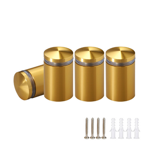(Set of 4) 3/4'' Diameter X 1'' Barrel Length, Aluminum Rounded Head Standoffs, Gold Anodized Finish Standoff with (4) 2216Z Screws and (4) LANC1 Anchors for concrete or drywall (For Inside / Outside use) [Required Material Hole Size: 7/16'']