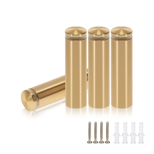 (Set of 4) 3/4'' Diameter X 2-1/2'' Barrel Length, Aluminum Rounded Head Standoffs, Champagne Anodized Finish Standoff with (4) 2216Z Screws and (4) LANC1 Anchors for concrete or drywall (For Inside / Outside use) [Required Material Hole Size: 7/16'']