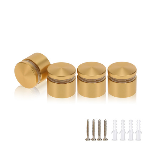 (Set of 4) 7/8'' Diameter X 1/2'' Barrel Length, Alumi. Rounded Head Standoffs, Matte Champagne Anodized Finish Standoff with (4) 2216Z Screws and (4) LANC1 Anchors for concrete or drywall (For In / Out use) [Required Material Hole Size: 7/16'']