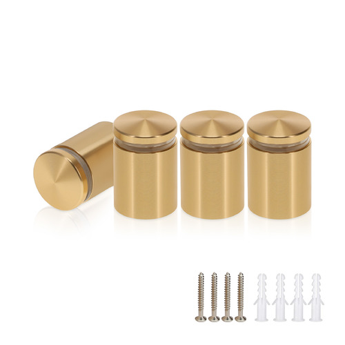 (Set of 4) 7/8'' Diameter X 1'' Barrel Length, Aluminum Rounded Head Standoffs, Champagne Anodized Finish Standoff with (4) 2216Z Screws and (4) LANC1 Anchors for concrete or drywall (For Inside / Outside use) [Required Material Hole Size: 7/16'']