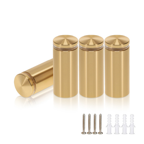 (Set of 4) 7/8'' Diameter X 1-3/4'' Barrel Length, Aluminum Rounded Head Standoffs, Champagne Anodized Finish Standoff with (4) 2216Z Screws and (4) LANC1 Anchors for concrete or drywall (For Inside / Outside use) [Required Material Hole Size: 7/16'']