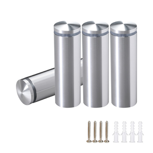 (Set of 4) 7/8'' Diameter X 2-1/2'' Barrel Length, Aluminum Rounded Head Standoffs, Shiny Anodized Finish Standoff with (4) 2216Z Screws and (4) LANC1 Anchors for concrete or drywall (For Inside / Outside use) [Required Material Hole Size: 7/16'']
