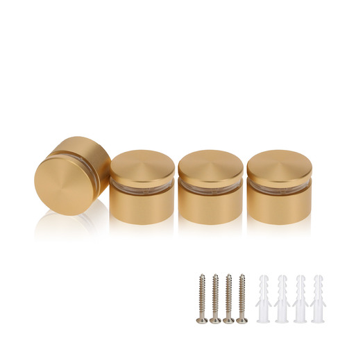 (Set of 4) 1'' Diameter X 1/2'' Barrel Length, Alumi. Rounded Head Standoffs, Matte Champagne Anodized Finish Standoff with (4) 2216Z Screws and (4) LANC1 Anchors for concrete or drywall (For In / Out use) [Required Material Hole Size: 7/16'']