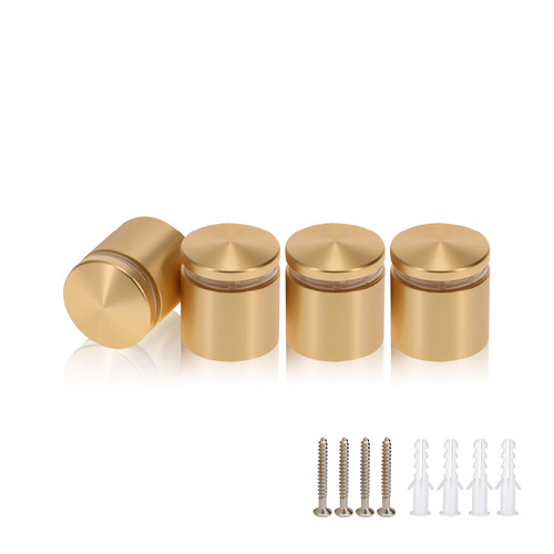 (Set of 4) 1'' Diameter X 3/4'' Barrel Length, Alumi. Rounded Head Standoffs, Matte Champagne Anodized Finish Standoff with (4) 2216Z Screws and (4) LANC1 Anchors for concrete or drywall (For In / Out use) [Required Material Hole Size: 7/16'']