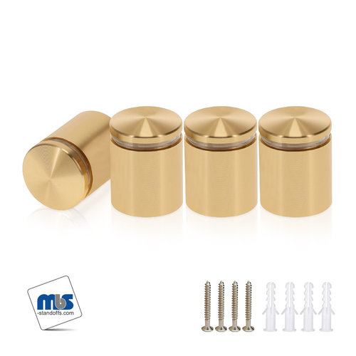 (Set of 4) 1'' Diameter X 1'' Barrel Length, Aluminum Rounded Head Standoffs, Champagne Anodized Finish Standoff with (4) 2216Z Screws and (4) LANC1 Anchors for concrete or drywall (For Inside / Outside use) [Required Material Hole Size: 7/16'']