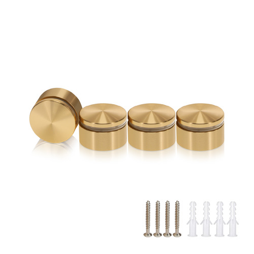 (Set of 4) 1-1/4'' Diameter X 1/2'' Barrel Length, Aluminum Rounded Head Standoffs, Champagne Anodized Finish Standoff with (4) 2216Z Screws and (4) LANC1 Anchors for concrete or drywall (For Inside / Outside use) [Required Material Hole Size: 7/16'']
