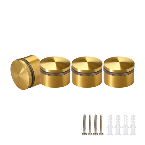 (Set of 4) 1-1/4'' Diameter X 1/2'' Barrel Length, Aluminum Rounded Head Standoffs, Gold Anodized Finish Standoff with (4) 2216Z Screws and (4) LANC1 Anchors for concrete or drywall (For Inside / Outside use) [Required Material Hole Size: 7/16'']