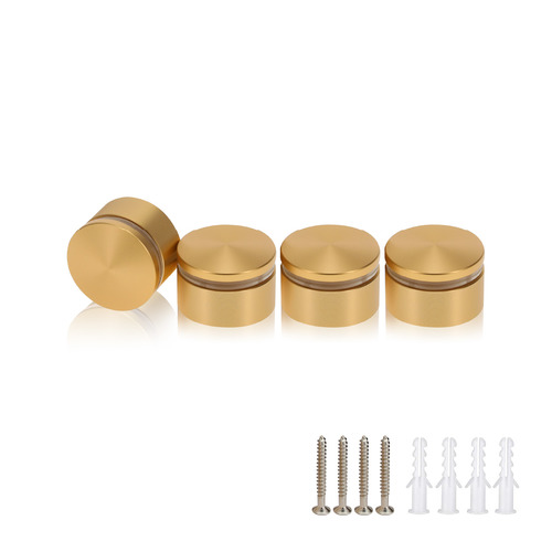 (Set of 4) 1-1/4'' Diameter X 1/2'' Barrel Length, Alumi. Rounded Head Standoffs, Matte Champagne Anodized Finish Standoff with (4) 2216Z Screws and (4) LANC1 Anchors for concrete or drywall (For In / Out use) [Required Material Hole Size: 7/16'']