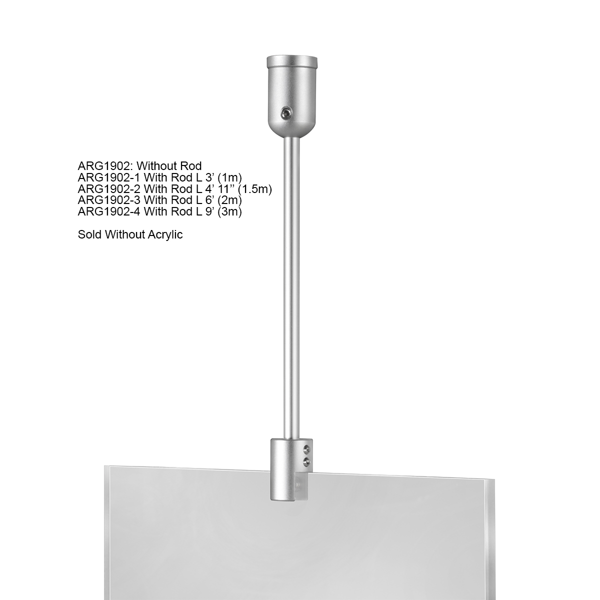 Ceiling Suspended 1/4'' Diameter Rod Kit - 9' (3 x 3' (108'') Length) - Clear Anodized Aluminum Finish