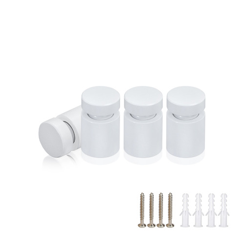 (Set of 4) 1/2'' Diameter X 1/2'' Barrel Length, Affordable Aluminum Standoffs, White Coated Finish Standoff and (4) 2208Z Screw and (4) LANC1 Anchor for concrete/drywall (For Inside/Outside) [Required Material Hole Size: 3/8'']