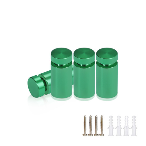 (Set of 4) 1/2'' Diameter X 3/4'' Barrel Length, Affordable Aluminum Standoffs, Green Anodized Finish Standoff and (4) 2208Z Screw and (4) LANC1 Anchor for concrete/drywall(For Inside/Outside) [Required Material Hole Size: 3/8'']