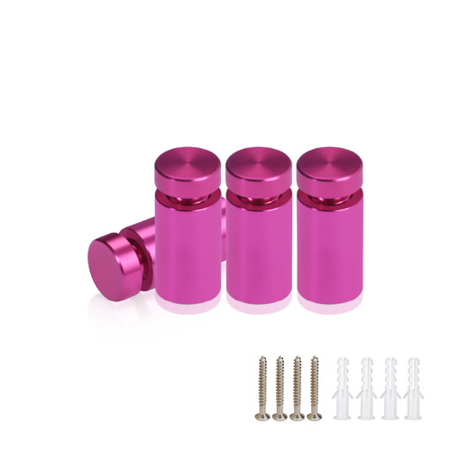 (Set of 4) 1/2'' Diameter X 3/4'' Barrel Length, Affordable Aluminum Standoffs, Rosy Pink Anodized Finish Standoff and (4) 2208Z Screw and (4) LANC1 Anchor for concrete/drywall (For Inside/Outside) [Required Material Hole Size: 3/8'']