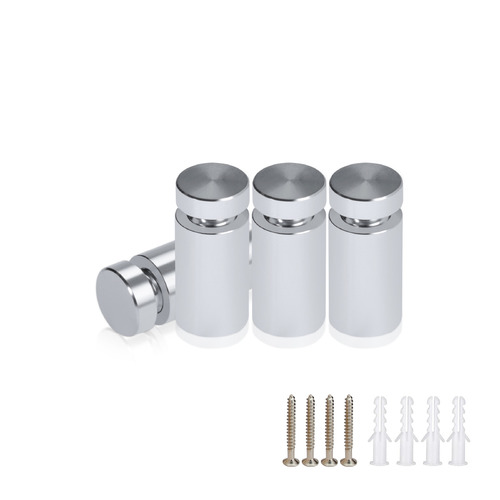 (Set of 4) 1/2'' Diameter X 3/4'' Barrel Length, Affordable Aluminum Standoffs, Silver Anodized Finish Standoff and (4) 2208Z Screw and (4) LANC1 Anchor for concrete/drywall (For Inside/Outside) [Required Material Hole Size: 3/8'']