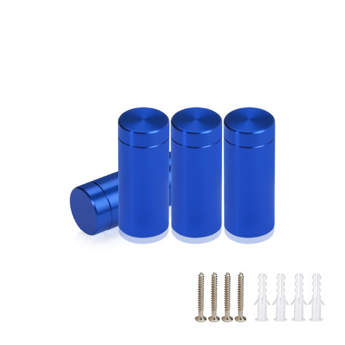 (Set of 4) 1/2'' Diameter X 1'' Barrel Length, Affordable Aluminum Standoffs, Blue Anodized Finish Standoff and (4) 2208Z Screw and (4) LANC1 Anchor for concrete/drywall (For Inside/Outside) [Required Material Hole Size: 3/8'']