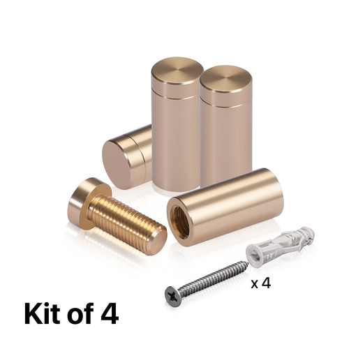 (Set of 4) 1/2'' Diameter X 1'' Barrel Length, Affordable Aluminum Standoffs, Champagne Anodized Finish Standoff and (4) 2208Z Screw and (4) LANC1 Anchor for concrete/drywall (For Inside/Outside) [Required Material Hole Size: 3/8'']